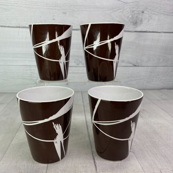 Home Target DUSK Brown Chocolate Geometric Leaves Stoneware 14oz Cups Mugs Set 4 - Picture 3 of 16